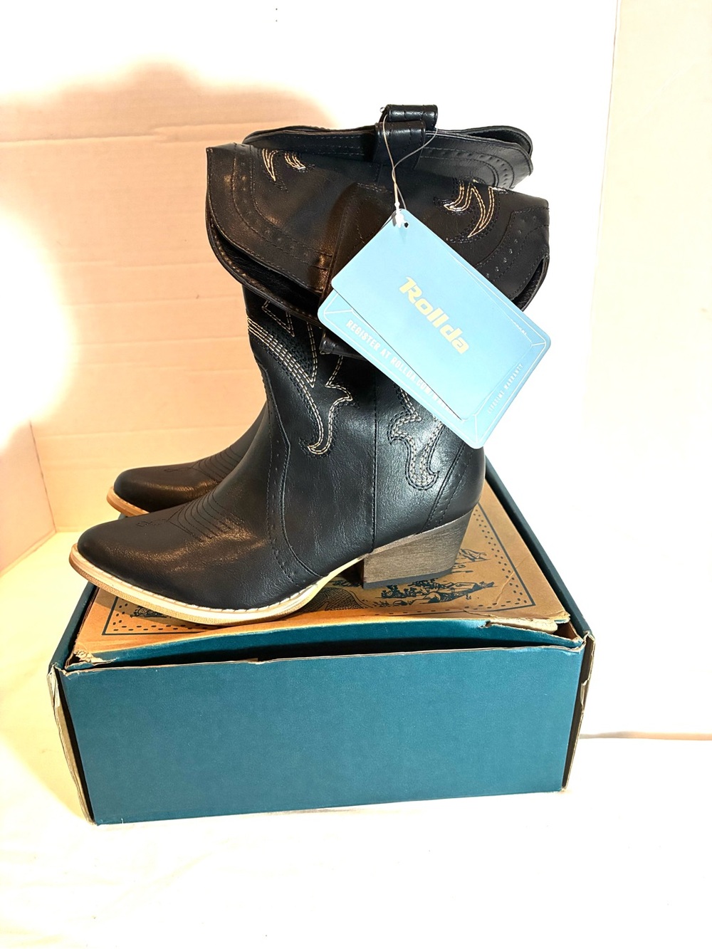 Rollda Mattie Black Western Cowboy Boots Women’s Size 7 NWT - Picture 8 of 14